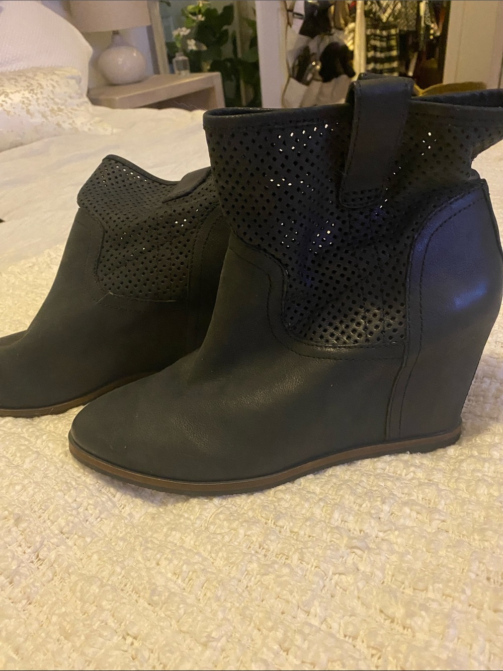 Sole Society Black Perforated Wedge Booties